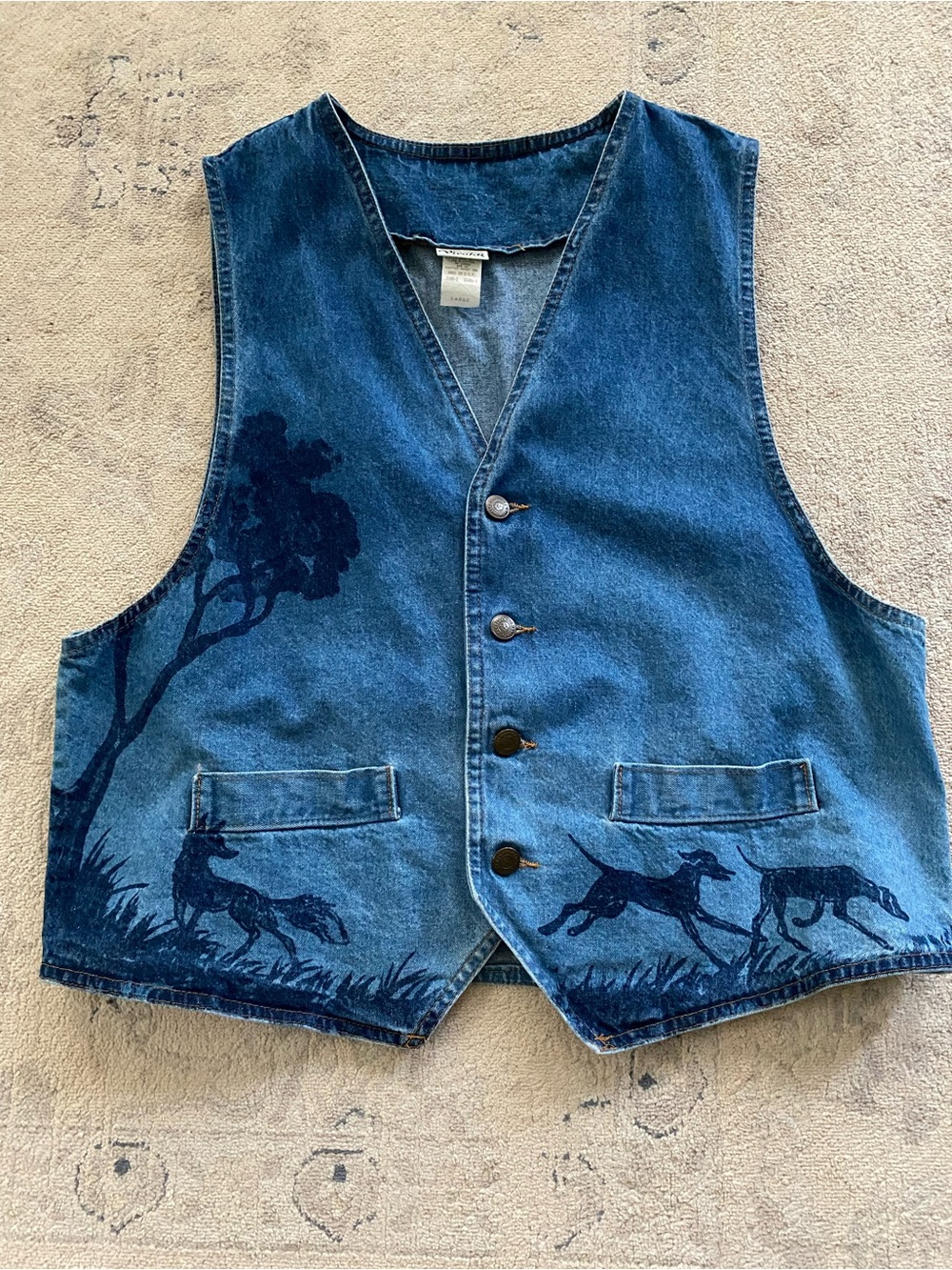 Vintage 90s Vivaldi Jeanswear Western Denim Graphic Vest Large 100% Cotton